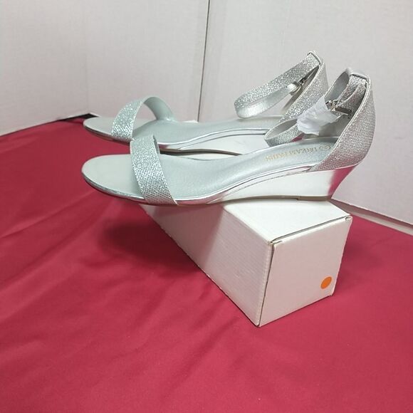 Dream Pairs Womens SZ 11 Ingrid Ankle Strap Low Wedge Silver Sandal - Picture 11 of 11